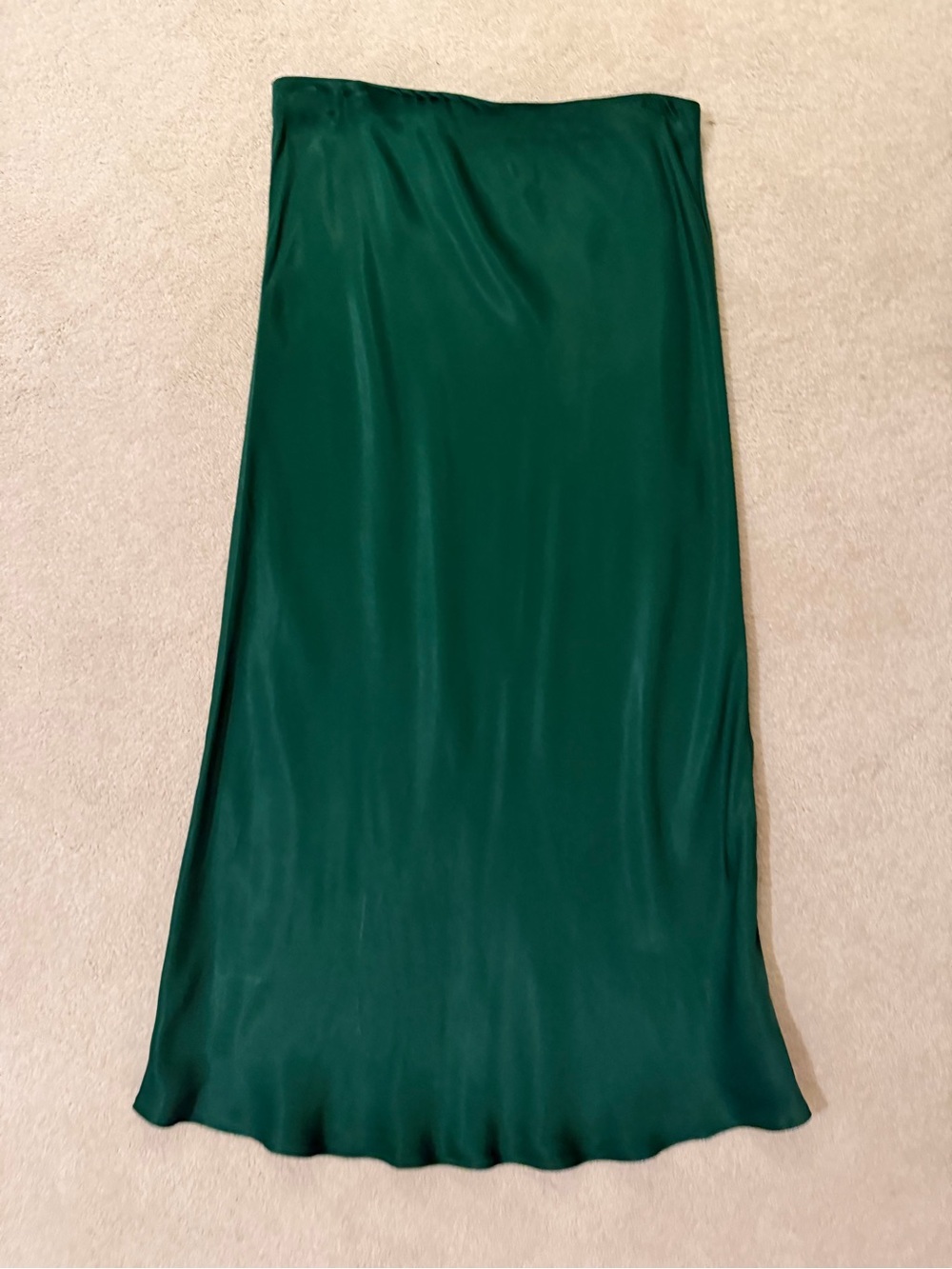Anthropologie green satin midi skirt